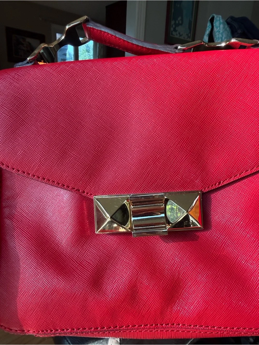 Ann Taylor Red Women's Structured Satchel Bag with Gold Hardware NWT $178